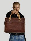 Laptop Bag with Tab In Brown Cork - KAAMNA