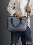 Laptop Bag with Tab In Silver Grey Cork - KAAMNA