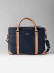 Slim Laptop Bag In Deep Blue Cork - KAAMNA