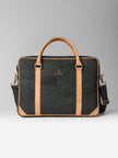 Slim Laptop Bag In Forest Green Cork - KAAMNA