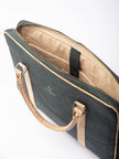 Slim Laptop Bag In Forest Green Cork - KAAMNA