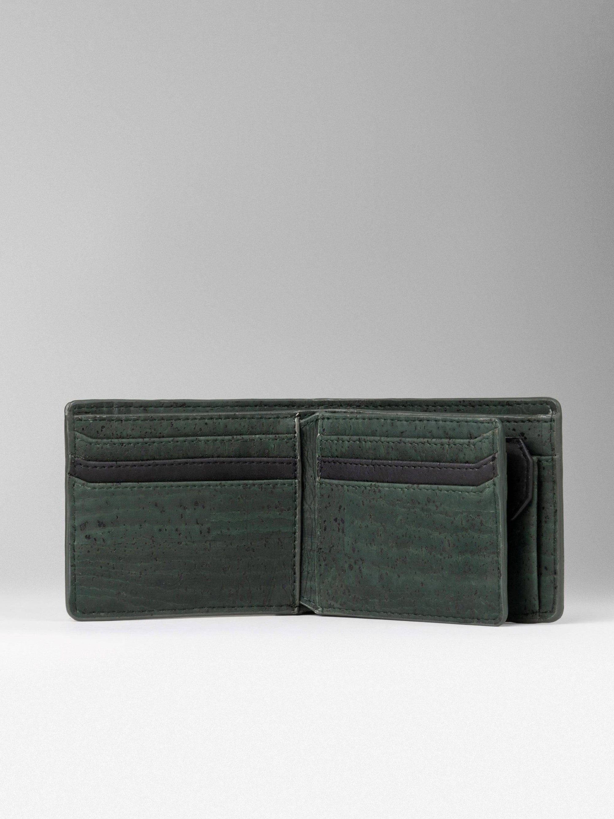 Forest Green Cork Bifold Flap Wallet - KAAMNA