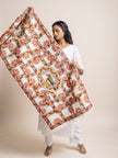 Lotus Maze - Madhubani Linen Stole - Creamy Yellow - KAAMNA