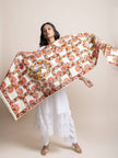 Lotus Maze - Madhubani Linen Stole - Creamy Yellow - KAAMNA