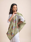 Mandala Fusion - Madhubani Hemp Stole - Pistachio Green - KAAMNA