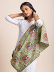 Mandala Fusion - Madhubani Hemp Stole - Pistachio Green - KAAMNA