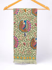 Mandala Fusion - Madhubani Hemp Stole - Pistachio Green - KAAMNA