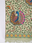 Mandala Fusion - Madhubani Hemp Stole - Pistachio Green - KAAMNA