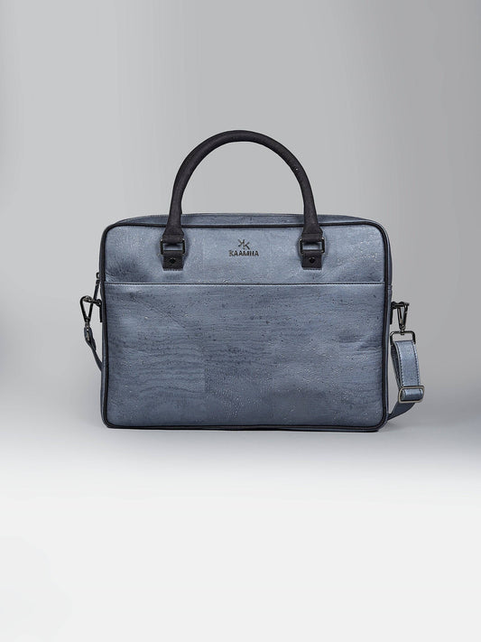 Laptop Bag with Tab In Silver Grey Cork -  KAAMNA