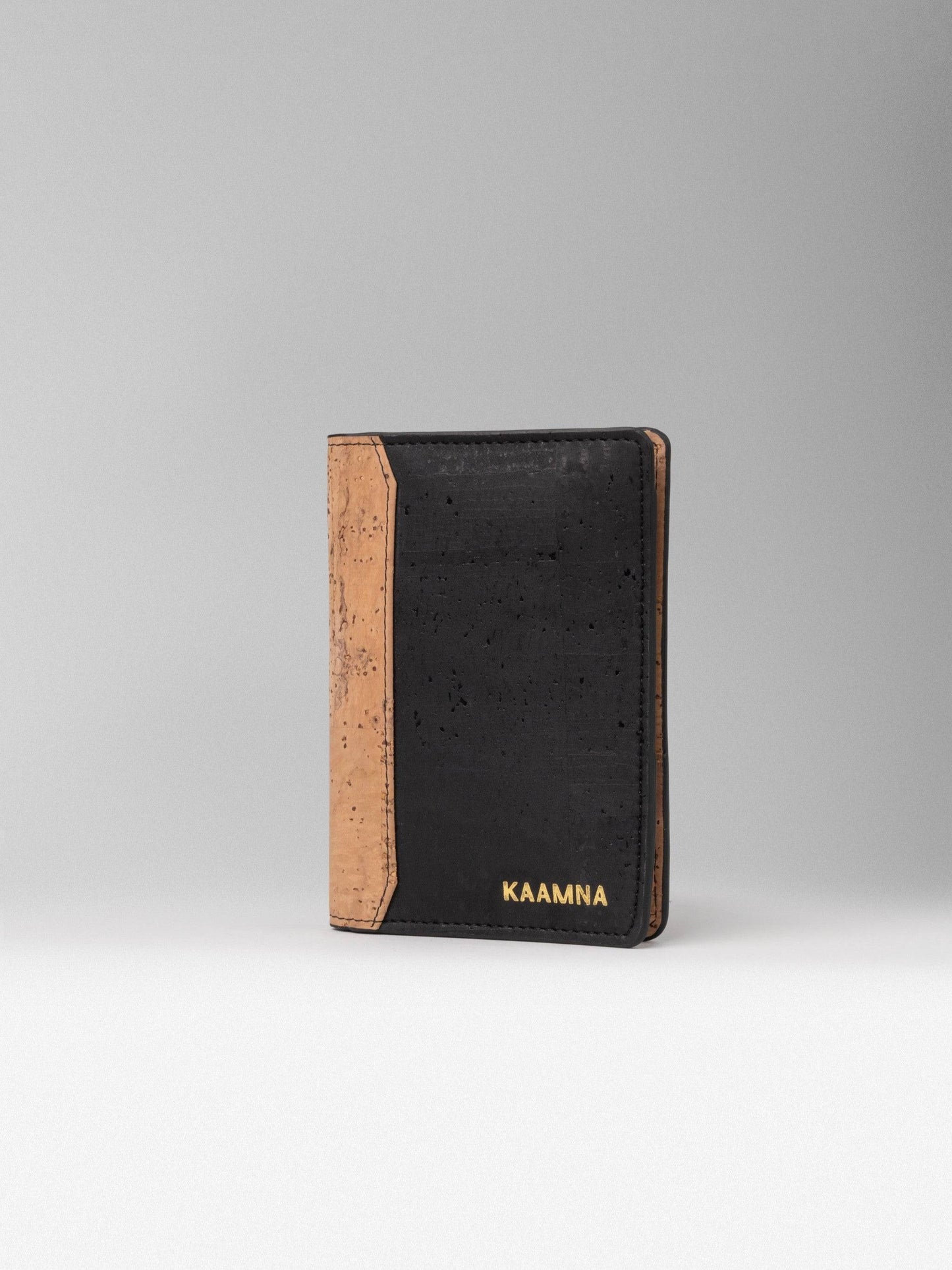 Passport Holder In Surface Black Cork -  KAAMNA